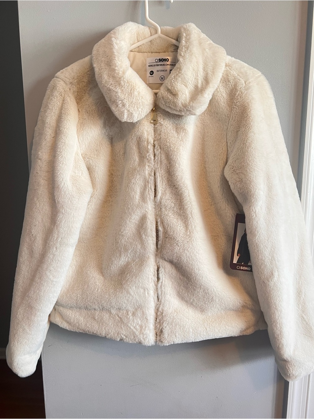 Ci Sono Plush Cream Faux Fur Zip-Up Jacket